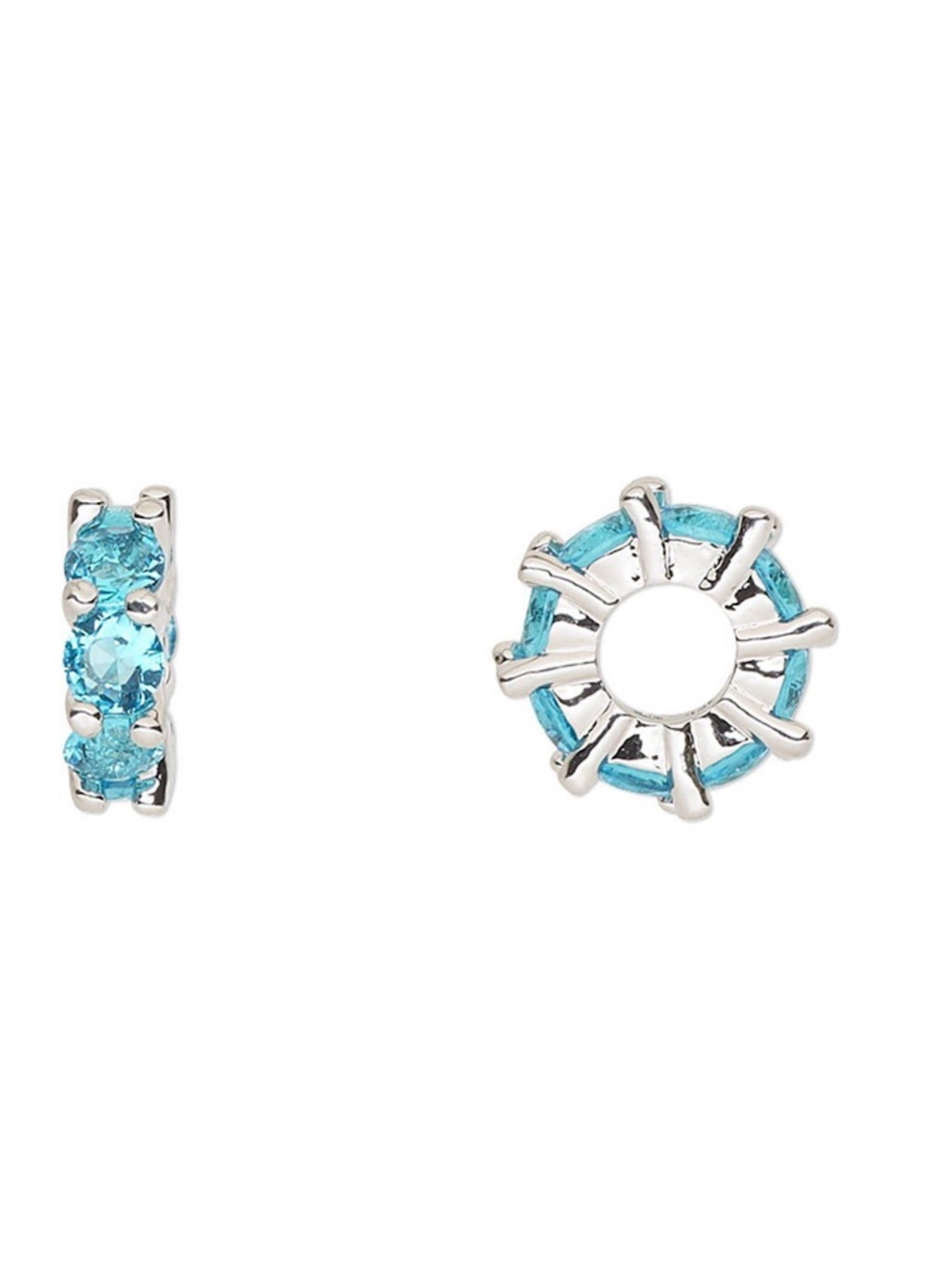 CZ Rondelle Charm Silver Plated Spacer 10.5x3.5mm Bracelet or Necklace Accent